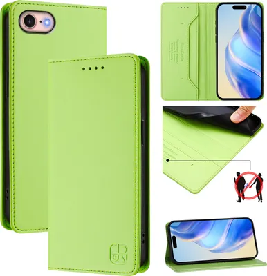 Immagine prodotto di Custodia in pelle per iPhone 6/7/8/8/SE 2020/iPhone SE 2022, custodia flip con slot per carte, portafoglio e supporto Verde