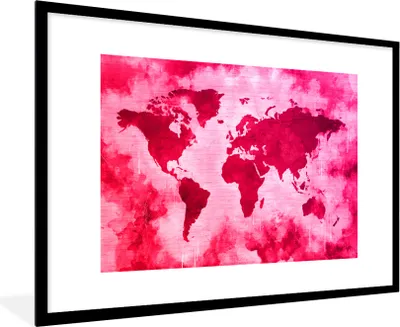 Produktbild von MuchoWow® MuchoWow® Gerahmtes Poster Weltkarte - Rot - Rosa 90x60 cm - Poster mit zchwarzem Bilderrahmen - Wanddekoration - Fotos