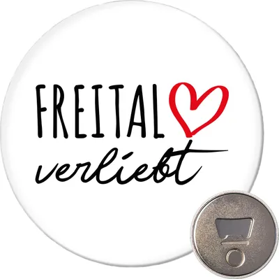 Produktbild von Huuraa Magnet Freital verliebt 59mm Kühlschrankmagnet rund Flaschenöffner Geschenkidee