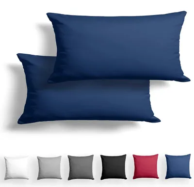 Produktbild von Set mit 2 Mako Satin-Kissenbezügen 40 x 80 cm – 100 % Baumwolle mit Reißverschluss, superweicher Kissenbezug,  Standard , blau, nur Kissenbezug