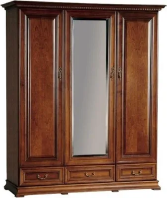 Produktbild von Casa Padrino Luxus Schlafzimmerschrank Braun 172,2 x 60,5 x H. 207,9 cm - Verspiegelter Massivholz Kleiderschrank mit 3 Türen und 3 Schubladen - Luxus Massivholz Schlafzimmer Möbel