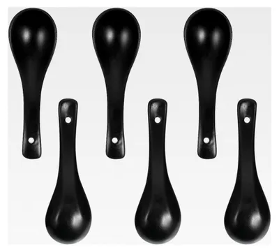 Produktbild von 6 Stück Keramik Suppenlöffel Schwarz 5,71 Zoll Praktischer Reis- und Suppenlöffel Ergonomisch Glatt Asiatischer Suppenlöffel für Haushalt und Küche