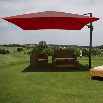 Produktbild von Ampelschirm MCW-A96, Gastronomie Sonnenschirm, 3x3m (Ø4,24m) Polyester/Alu 23kg  bordeaux ohne Ständer