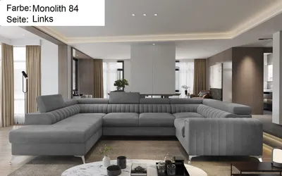 Produktbild von Wohnlandschaft Linus mit Schlaffunktion Bettkasten Samtstoff Monolith Grau Links