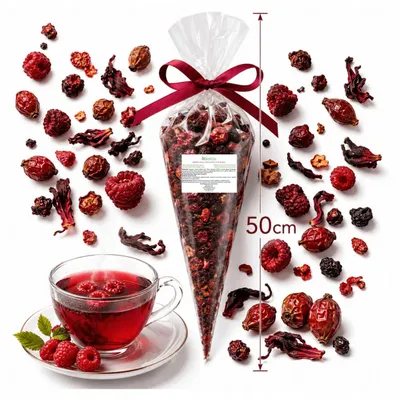 Produktbild von Fruchtetee Himbeere 1000g - Hagebutte Hibiskus Weißdorn Tee - Vegan