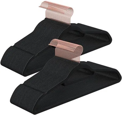 Produktbild von Kleerhaken mit Anti-Rutsch-Beschichtung – Set mit 30 Stück – Samthaken – 360° schwenkbarer Haken – Platzsparend – 43,5 cm lang – Kleiderbügel