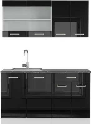 Produktbild von Singleküche Vicco R-Line Schwarz Hochglanz 140 cm , AP Anthrazit, Model 42277