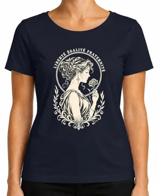 Imagen del producto de Camiseta para mujer, diseño "Liberté Égalité Fraternité Marianne Francia", color azul marino, talla L