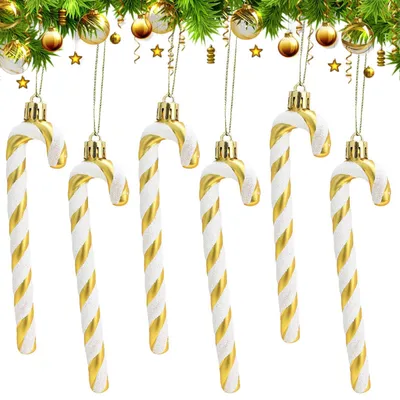 Imagen del producto de Adornos navideños con forma de bastones de caramelo, 6 unidades, color dorado, para decorar el árbol de Navidad