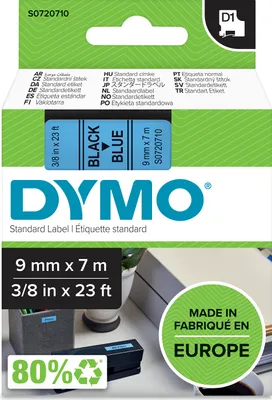 Produktbild von DYMO Original D1-Etikettenband | schwarz auf blau | 9 mm x 7 m | selbstklebendes Schriftband | für LabelManager-Beschriftungsgerät