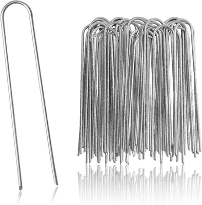Image de Ancres en acier - Clous de jardin pour fixation - Fixation de géotextile anti-mauvaises herbes - Conception très stable - 50 pièces de 200 mm - Argent