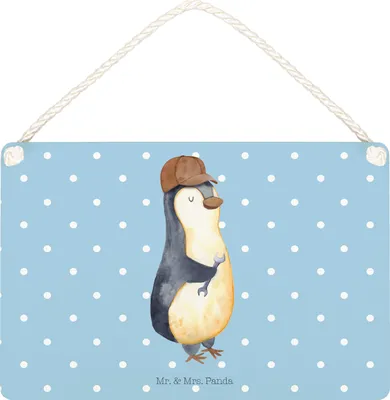 Produktbild von Mr. & Mrs. Panda Holzschild Wenn Papa es nicht reparieren kann, sind wir am Arsch DIN A5 - Blau Pastell - Geschenk, Schild, Vatertag, Vater, Pinguin, Wandbild Holz