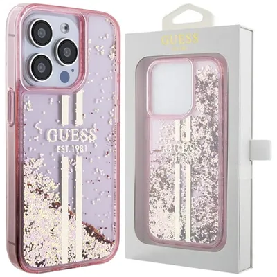 Produktbild von Etui Guess Liquid Glitter Gold Stripes Na Iphone 15 Pro - Różowe
