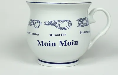 Produktbild von Moin Moin Kaffeebecher mit Seemannsknoten bauchig Becher Kaffeetasse Kaffee Pott