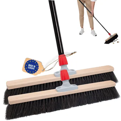 Produktbild von Novaliv 2x Saalbesen 50 cm mit Stiel Borsten Rosshaarbesen besen fein Ideal als Werkstattbesen mit Stiel Hallenbesen Industriebesen Hausbesen Kehrbesen Zimmerbesen Haarbesen Stubenbesen Besen weich
