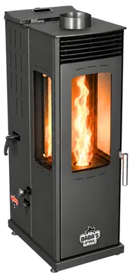 Productafbeelding van Babas Eco Mini Plus Panorama: Hybride oven, geschikt voor pellets en hout. Combioven, kachel, 8 kW. Pelletkachel zonder stroomaansluiting, zwart. Houtkachel, houtoven, kachel