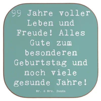 Produktbild von Mr. & Mrs. Panda Tischuntersetzer Spruch 99. Geburtstag - Meeresbrise - Geschenk, Zuneigung, Happy Birthday, 99 Jahre, Untersetzer für Gläser, Getränkeuntersetzer, Alter