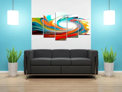 Produktbild von Akustikbild Abstrakt 200x100 cm Bilder Akustikschaum Hochleistungsschallabsorber Schallschutz Leinwand 5 tlg Wandbild Raumakustik Schalldämmung 020101-233