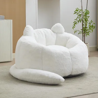 Productafbeelding van Relaxfauteuil - 112 x 112 x 77 cm, wit, pluche, comfortabele vulling, veelzijdig gebruik, geschikt voor woonkamers en gastenkamers