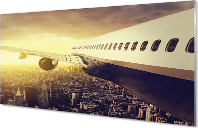 Produktbild von Glasbilder 140x70 Wandkunst Flugzeug City West