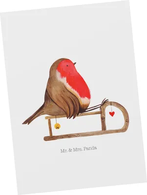 Produktbild von Mr. & Mrs. Panda Postkarte Rotkehlchen Schlitten - Weiß - Geschenk, Grußkarte, Vogel, Ansichtskarten, Ansichtskarte, Weihnachten, Fotokarte, Postkarten