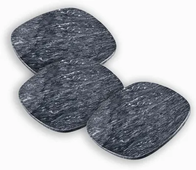 Produktbild von Kesper 38410 - 3 er Set Servierplatten aus massivem Marmor 25 x 25 x 1 cm grau poliert Buffetplatte