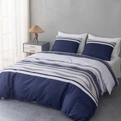 Obrázok produktu pre Posteľná bielizeň z mikrovlákna, 3-dielna, 200 x 200 cm, modro-biele pruhy
