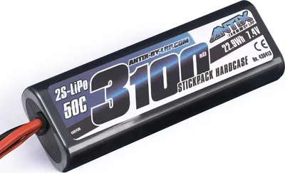 Zdjęcie produktu dla LRP 430413U ANTIX 3100mAh - 7.4V - 50C LIPO STICKPACK HARDCASE z adapterem Tamiya
