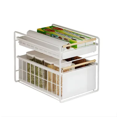 Produktbild von Küchenorganizer Unterspüle 2-stöckig ausziehbar Weiß – Schrank Organizer mit Belüftung für Küche & Badezimmer