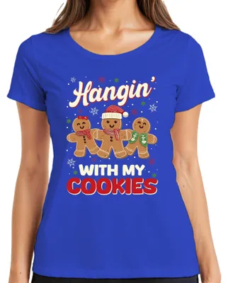 Zdjęcie produktu dla Świąteczne pierniczki śmieszne Hangin' with my cookies Koszulka damska, Niebieski, M