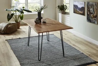 Produktbild von Esstisch Baumkante massiv Akazie natur 90 x 90 cm schwarz HANNAH