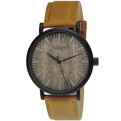 Produktbild von Holzwerk NECKAR flache Damen, Herren Leder & Edelstahl Holz Uhr braun, schwarz