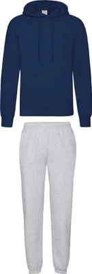 Immagine prodotto di Tuta Fruit of the Loom - pantaloni e felpa con cappuccio, Colore:Grigio e blu, Taglia:L