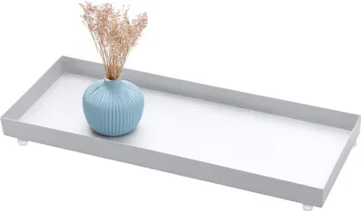 Image de Plateau à bougies métallique blanc rectangulaire - 40 x 15 cm - Plateau décoratif avec rebord et pieds boules - Décoration de table Bougies Service