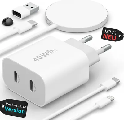 Produktbild von MagSafe Ladegerät für Apple iPhone 14 13 12 11 X Pro | Wireless Charger & USB C Schellladegerät 20w Power Adapter: MagSafe + 20w Ladegerät+ Ladekabel
