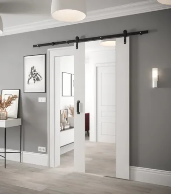 Obrázek produktu pro Posuvné dveře s kováním a zrcadlem LEONTINA 2 - 90 cm, bílé
