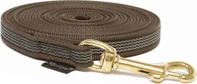 Produktbild von Mystique® Gummierte Schleppleine 15mm mit Handschlaufe Messing Karabiner braun 20m