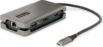 Image de StarTech.com Adaptateur USB-C multiport - Adaptateur USB C HDMI/DisplayPort 4K 60Hz - Dock de voyage - Hub 3 ports USB C - 100W PD - GbE - Station d'accueil USB C/portable - USB C vers HDMI - 30cm Integ. Câble avec fente pour câble - Avec fil - USB 3.2 Gen 2 (3.1 Gen 2)