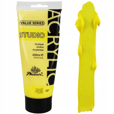 Produktbild von Phoenix Acrylfarbe 200ml Tube – 227 Mittelgelb (Yellow Middle) – Künstlerfarbe Studio Qualität – Deckend – Wasserfest für Leinwand, Holz, Steine