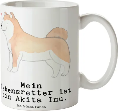 Produktbild von Mr. & Mrs. Panda Pott Akita Inu Lebensretter - Weiß - Geschenk, Teetasse, Kaffeebecher, Tasse, Bedruckte, Kaffeetasse