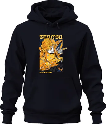 Zdjęcie produktu dla Zenitsu Kimetsu no Yaiba Lightning Sword Anime Demon Hunter Japan Y2K Streetwear Uni Bluza z kapturem, Granatowy, XXL