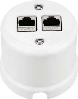 Zdjęcie produktu dla Gniazdo sieciowe retro natynkowe porcelanowe CAT.7 2-krotne I QR1 białe