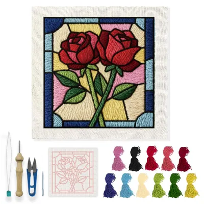 Punch Needle Set Rote Rose für Anfänger, DIY Stickerei Kit