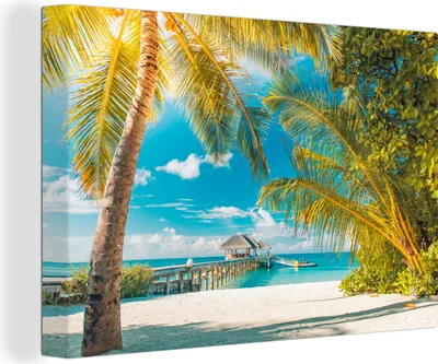 Produktbild von OneMillionCanvasses® - Leinwandbilder - 150x100 cm, Strand - Palme - Meer, Wandbilder Kunstdruck Wanddekoration