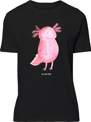 Produktbild von Mr. & Mrs. Panda Größe L T-Shirt Axolotl Glücklich - Schwarz - Geschenk, Lebensfroh, Lurch, Shirt, Tshirt, Axolot, Gute Laune, mit Spruch, gut Gelaunt