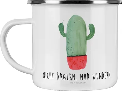 Produktbild von Mr. & Mrs. Panda Teetasse Kaktus Wut - Weiß - Geschenk, Haferl, wütend, Kollegin, Chefin, Emaille Tasse, Kaffeepott, Pott, Büro, becher, Kakteen, Kollege