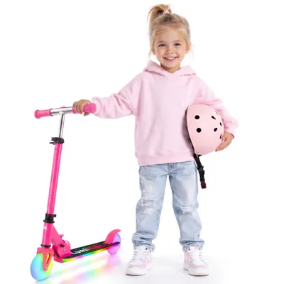 Obrázok produktu pre Sun Baby Detská dvojkolová kolobežka Lumiride LED 7 farieb/20 režimov, skladacia, výška 73-85 cm, fuchsiová
