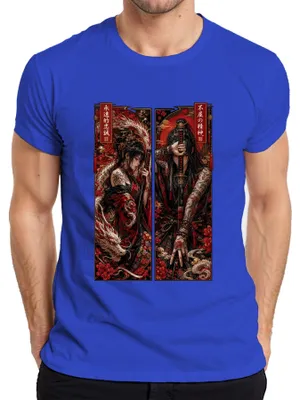 Produktbild von Samurai Katana Drache Japan Tattoo Krieger Anime Manga Y2K Yakuza Herren T-Shirt, Blau, S