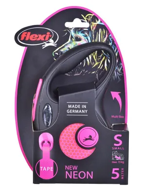 Image de Laisse New Neon S Tape 5 m black/ neon pink Flexi CL11T5-251-S-NEOP