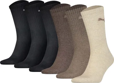 Produktbild von PUMA Uni Sportsocken, 6er Pack - Tennissocken, Crew Sport Socken, einfarbig (2x 3 Paar) Schwarz/Braun 43-46